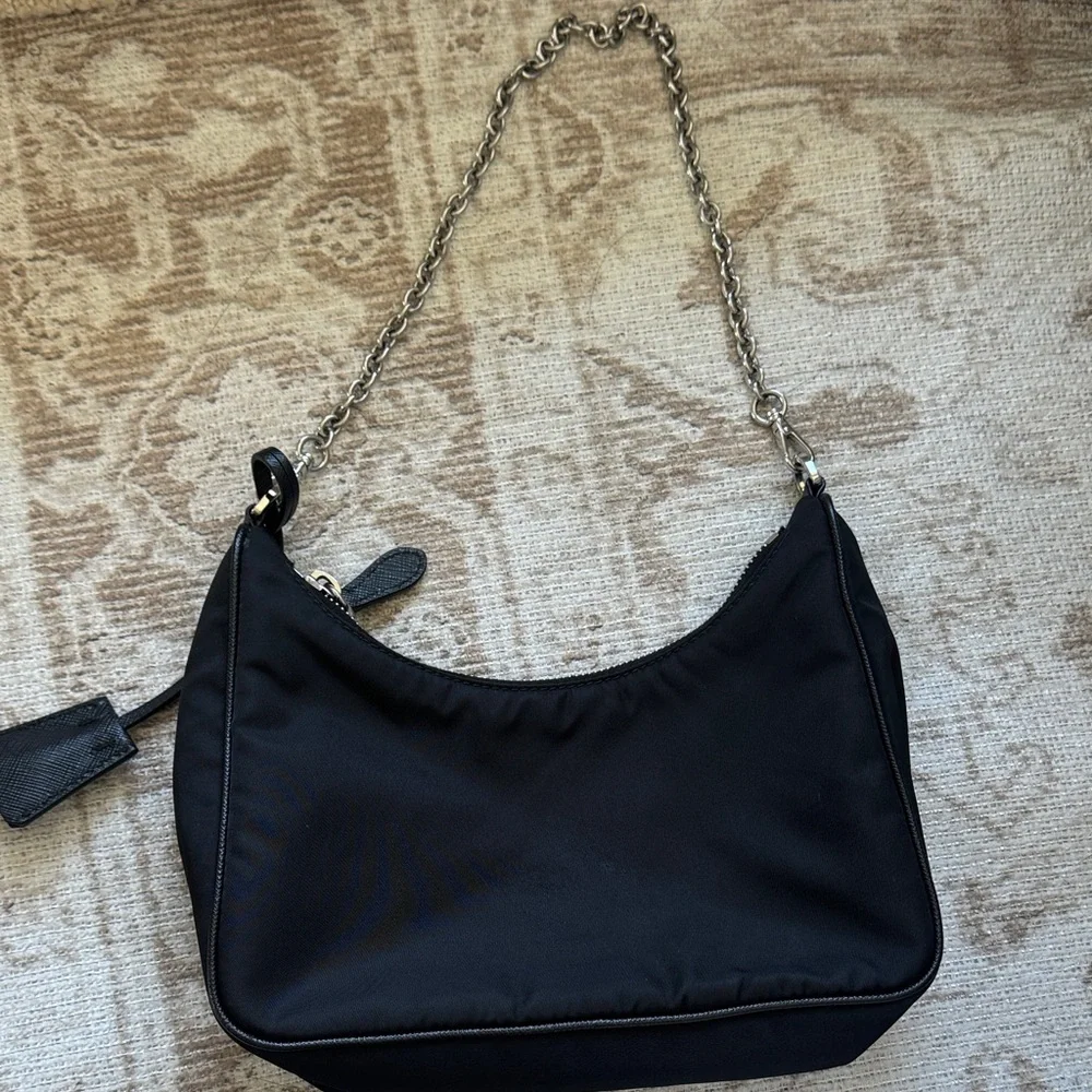 Prada Black Nylon Shoulder Bag with Silver Chain - Picture 7 of 7
